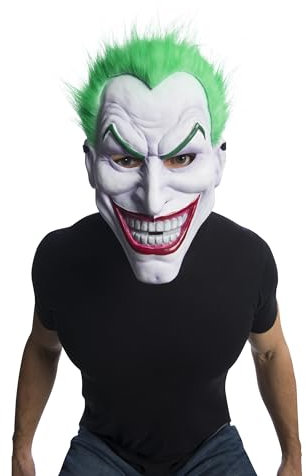 Rubies Mashera Joker PVC con capelli per adulti, Accessori, Complemento da costume, Taglia Unica, Unisex, Ufficiale DC Comics per Halloween, Feste e cosplay