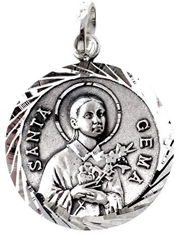 Massive 925er Sterlingsilber-Anhängermedaille, 27 mm. Heilige Gemma mit geschnitztem Rand, polierter Oberfläche, glatter Rückseite und Kante – personalisierbar – Gravur im Preis inbegriffen