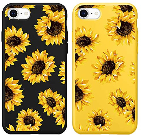 Yoedge 2 Pezzi Cover per Apple iPhone 8/7 / SE2022 / SE2020 4,7,Squishy Silicone TPU Custodia per Cellulari con Disegni Aesthetic, Antiurto Originale Cover Disegno Case per iPhone8,Girasole