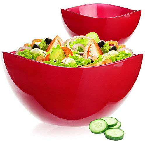PLATINUX Salatschüssel Obstschale Set 2 teilig Rot glänzend Glasschale Servierschüssel aus Glas groß 1,7L