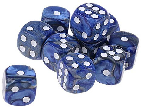 Yourandoll 10 STÜCKE Polyedrische Würfel D6 Würfel 16mm Acryl Dice Spielwürfel for DND RPG Tischspiele (Blau Silber)