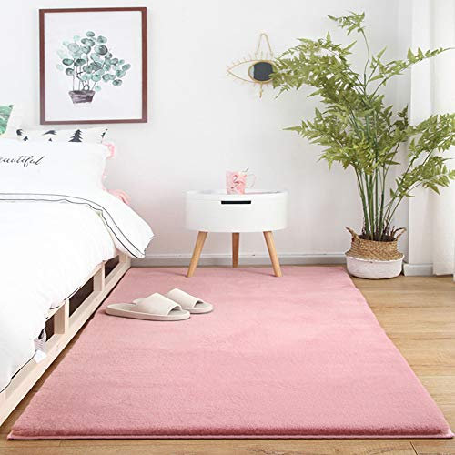 Tapis Chambre, Tapis en Fausse Fourrure De Lapin, Antidérapant Tapis Tapis Shaggy, Doux Couleur Unie Solide Tapis De Rampant Chambre Imitation Fourrure De Lapin Tapis,Rose,80x200cm