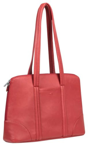 Rivacase Handtasche, Tote Bag für Damen, Laptoptasche für Tablett bis 16 Zoll und Macbook Pro 16 - Schultertasche Kunstleder, Notebooktasche, Damentasche für Laptop Notebook / (Rot)