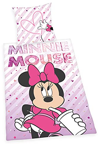 Herding Disney's Minnie Mouse Bettwäsche-Set, Kopfkissenbezug 80 x 80 cm, Bettbezug 135 x 200 cm, Mit praktischer Knopfleiste, 100% Baumwolle/Linon