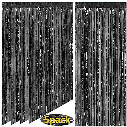 AIBAOBAO 5 Stück Lametta Vorhang Schwarz, Glitzervorhang, Glitzer Party Vorhang, Silvester Deko für Geburtstag Weihnachten Party Hochzeit Festivals (1m x 2m)