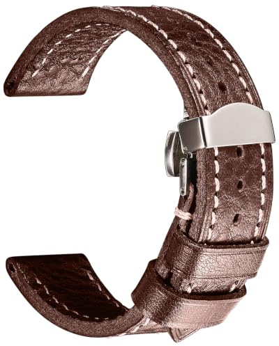 REZERO Bracelet de Montre, Sangle de Montre en Cuir Véritable Tanné Végétal et Cirée à l’Huile, Épais et Léger, Lanière de Remplacement pour Homme, Femme 18mm 19mm 20mm 21mm 22mm 23mm 24mm 26mm