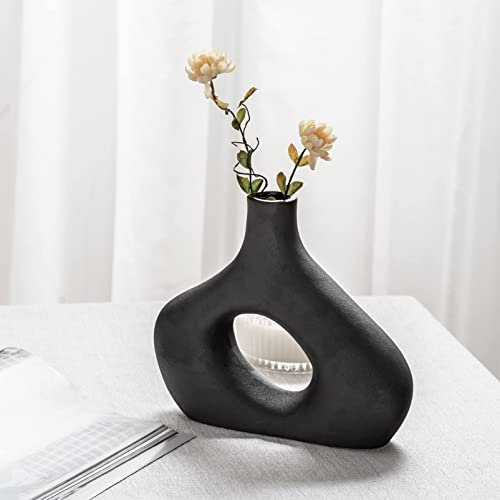 Cutfouwe Vase Schwarz Matt,Keramik Blumenvasen für Pampasgras,Moderne Deko Vase Wohnzimmer Home Office Dekoration,Handmade Vasen Hochzeit Tischdeko,Abstrakt Vase Kreative Hohles Design