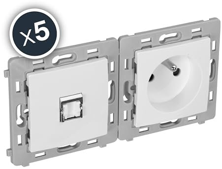 DUO mécanisme prise RJ45 + prise de courant blanche - Gamme CALY - DEBFLEX - 802025