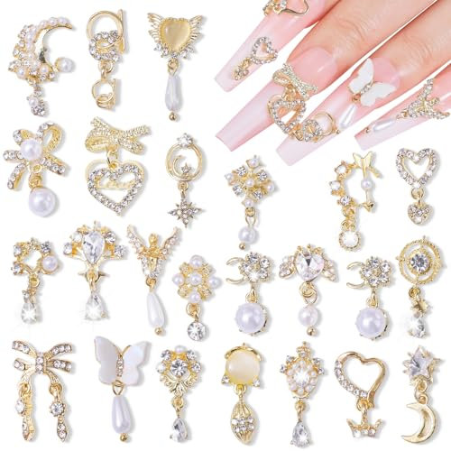 editTime Charms Metal Alloy 3D Luxury Gold Nail Diamonds Rhinestone Crystal Nail Studs Manicure Jewelry for Crafts DIY Nail Art Tip (Pendant)