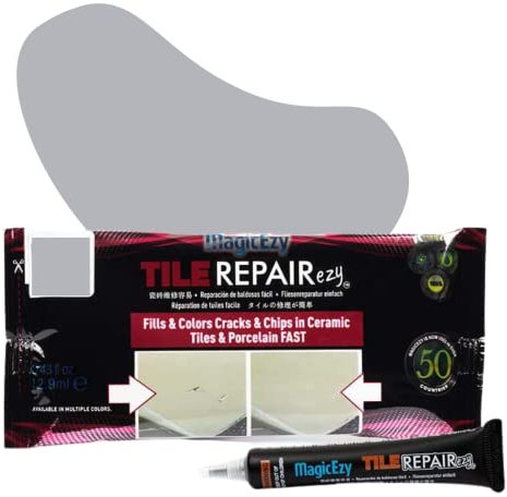 MagicEzy Tile Repair Ezy : Repair Chips & Holes in Ceramic Tiles Fast - Thick Tile Filler - Repair Kit - 12.9mL / 0.43 fl OZ… (Light Grey)