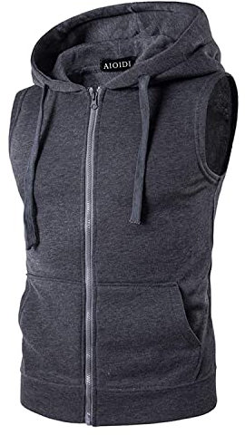 AIOIDI Herren Tank Top Ärmelloser Hoodie Muskelshirt Workout Sport Fitness Unterhemden A-Grau XXL