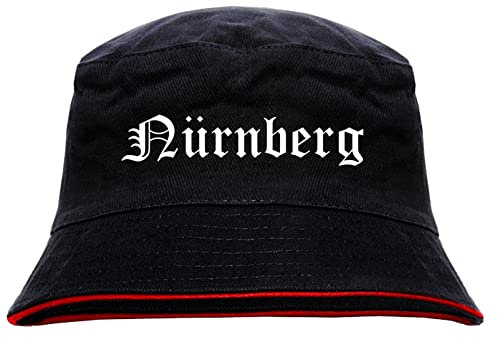 sostex Nürnberg Anglerhut - Altdeutsche Schrift - Schwarz-Roter Fischerhut XL Schwarz