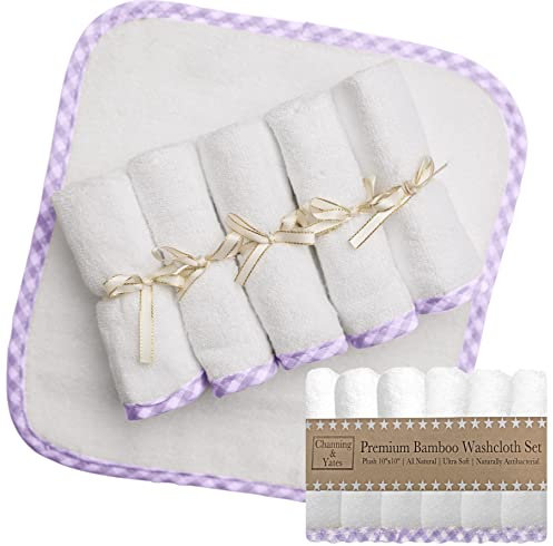 Channing & Yates Premium Bio Baby Waschlappen (6er Pack) - Natürliche weiße Bambus Waschlappen für Baby oder Erwachsene - Waschlappen für Ekzeme & empfindliche Haut (Lila Gingham)