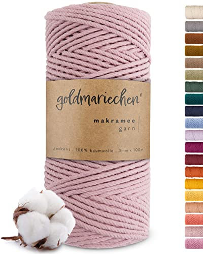 goldmariechen Premium Makramee Garn (Altrosa) | 3mm x 100m | 100% Baumwolle | plastikfreie Verpackung | Makramee Baumwollgarn für DIY Handwerk
