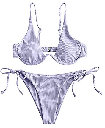 ZAFUL Damen Zweiteiliger Bügel Bikini-Set, Leopardenmuster Criss Cross Push Up High-Cut Gepolsterte Bikini Badeanzug (A-Hellviolett,M)