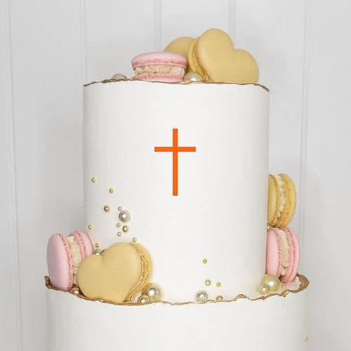 Cake Topper (Kleines Kreuz) Acryl/Holz, Taufe, Kommunion, Konfirmation, Firmung, Tortenstecker, Torte, Kuchen, Stecker, Tischdeko, Streudeko, Caketopper, Cake Board (5, Orange)