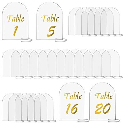 YWNYT 20 Stück Transparentes Bogen-Acrylschild, 10 x 15 cm, klare Acryl-Rohlinge, Hochzeitstischnummern, Schilder mit Ständer, Acryl-Tischkarten für Hochzeit, Dinner, Party, DIY-Dekoration