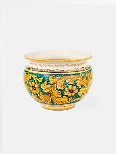 TERRECOTTE DEL SOLE - Sottovaso in ceramica siciliana originale decoro floreale 20 x 15 cm, realizzato e decorato a mano.