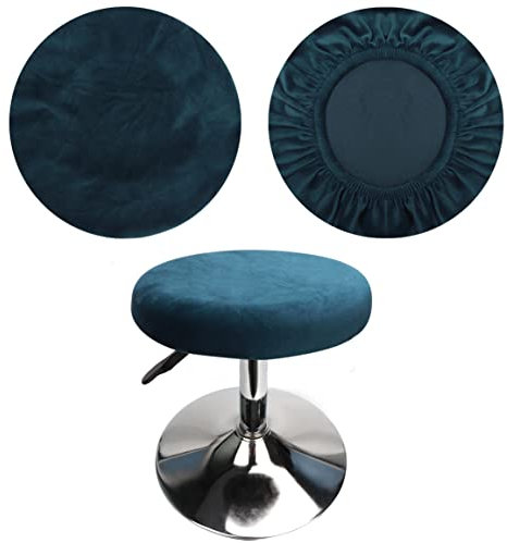 HuaLiSiJi Hockerbezug Rund Luxuriöser Stoff, Durchmesser 30-40cm, Rund Dehnbar Knitterfrei Waschbar Staubdicht Hocker Bezug (1PCS Pfauenblau)