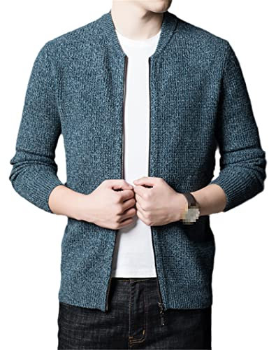 SaoBiiu Autunno e Inverno Maglione di Lana Con Cerniera Uomo Cardigan Lavorato A Maglia Ispessificato Cardigan Da Uomo Caldo, Blu, 2XL