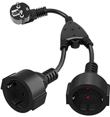 QLOUNI Doppia Spina per Presa, Cavo di Prolunga con 2 Prese Schuko 16A/ 250V/ Max. 3680W IP44 Adattatore Presa 2 in 1 Presa Distributore a 2 Vie Doppia Presa per Casa, Ufficio, Viaggio