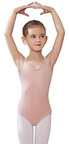 HIPPOSEUS Fille Justaucorps de Danse Bretelle Spaghetti Enfant Body Collant de Ballet Danse Classique Bodysuit Dancewear Sans Manches,LYSL02-Rose,10-11ans