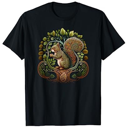 Asgard Trends I Odin Thor Freya Viking Rune Design Eichhörnchen, Ratatöskr, nordische Mythologie, Baum Yggdrasil, Tier T-Shirt Schwarz Unisex Klein