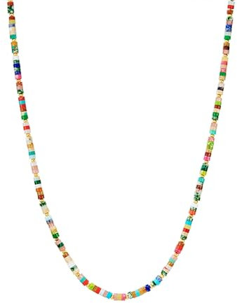 Yokoamii Damen Kette aus Metall-Legierung gelbgold mit Achat bunt Modeschmuckhalskette
