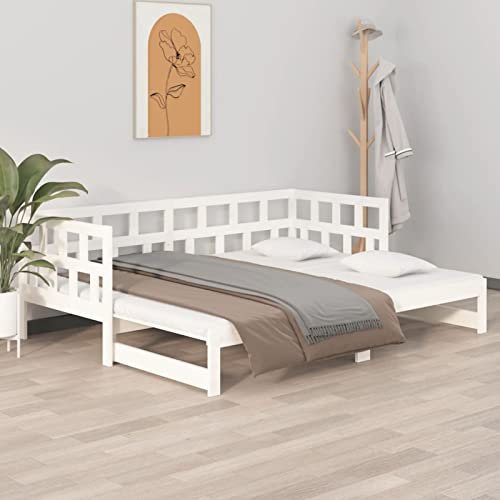 Yolola Schlafsofa,Schlafcouch,tagesbett ausziehbar,tagesbett,Jugendbett,Gästebett,Bettsofa,Doppel-Bett, Kiefer Massivholz-Weiß-90 x 200 cm