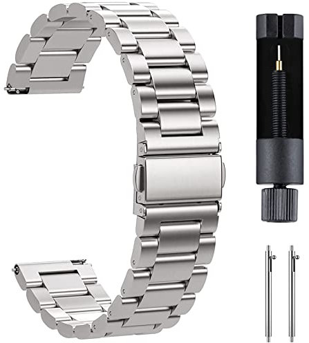 GOHHME Uhrenarmband 20mm Uhrenarmbänder Metall - mit verstellbarem Glied Werkzeug zum Abnehmen Metallarmbanduhr für Damen Herren