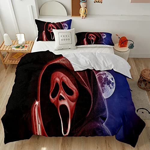 PEIHUODAN Horror Movie Halloween Skeleton Duvet Cover Bedding Set, 2/3pc Microfiber Men Teens Boys Kids Children Cover Modern Bedroom Single Double Quilt Cover and Pillowcase (Farbe 1,135X200CM)