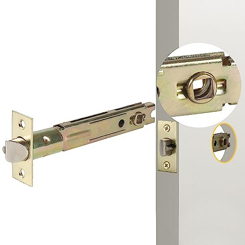 MaxxGeek 5-Inch Backset Entry Door Latch Fit Standard Knobset, 90° Square Interface with Square Corner Faceplate, Requires a 2-1/8 Cross Bore & 1 Edge Bore, Non-Handed, Polished Brass