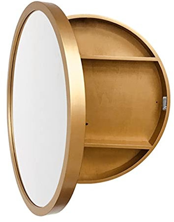 Spiegelschränke, runder Badezimmer-Schminkspiegel aus Holz mit Ablagefläche, runder Schminkspiegel, Spiegelschränke (Farbe: Gold, Größe: 60 cm)