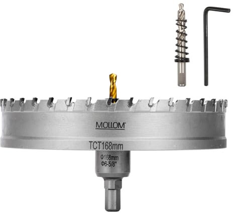 Mollom (168mm | 6-5/8'') Seghe a tazza in carburo pesante con 2 punte pilota, taglia acciaio inossidabile, acciaio dolce, ferro, rame, ottone, plastica