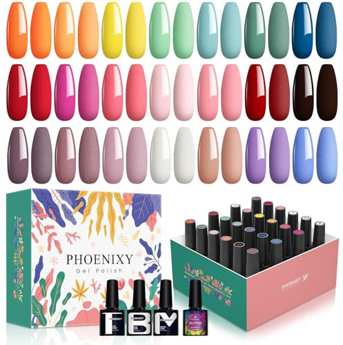 U V Nagellack, Phoenixy 24Pcs 7ml 21 Farben Gel Nagellack Set mit Unterlack und Überlack, Gel Nagel Set Kit Uñas Semipermanentes Esmalte para Manicura