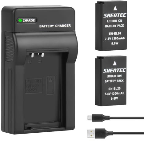 Shentec EN-EL20 EN-EL20a Battery and USB LCD Charger for Nikon Coolpix P950, P1000, DL24-500, Coolpix A, 1 AW1, 1 J1, 1 J2, 1 J3, 1 S1, 1 V3 Digital Camera