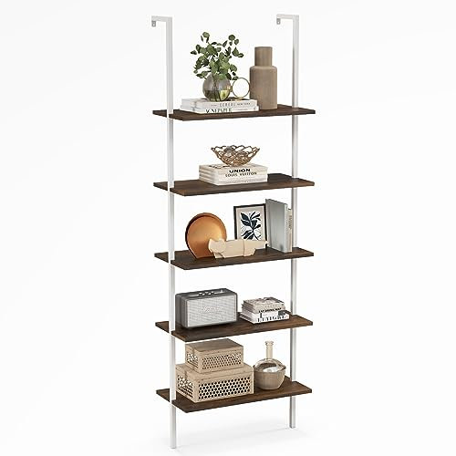GIANTEX Scaffale a 5 Ripiani, Struttura in Tubo di Ferro e Listoni, Libreria a 5 Ripiani, Stile Industriale Retrò, per Soggiorno, Camera da Letto, Balcone, Ufficio, 60x30x180 cm (Naturale)