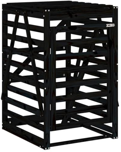 vidaXL Abri pour Poubelle sur roulettes, Hangar pour Poubelle avec Porte, Cache-poubelles avec Couvercle Jardin Extérieur, Noir Bois Massif de Pin