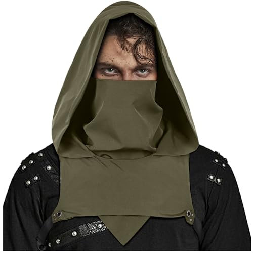 keland Cyberpunk Schurke Gugel Kapuzenschal Gothic Kapuzenumhang Hut für Halloween Ninja Cosplay (A-Grün)