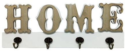 MP CREATIVE Porte-manteau mural avec inscription Home – avec 4 crochets – pour cuisine, couloir ou chambre – idées cadeaux – couleur bois et blanc