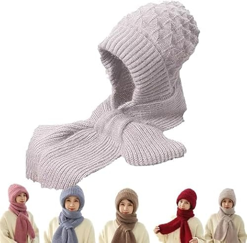 Qklovni Bonnet coupe-vent avec protection auditive intégrée, écharpe 2 en 1, bonnet, écharpe tricotée, chapeau d'hiver