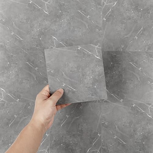 Hode 50 Pezzi Piastrelle Adesive Cucina Bagno, Grigio Marmo 15x15cm Adesivi per Piastrelle Bagno, Mattonelle Cucina, Decorazione Impermeabile PVC