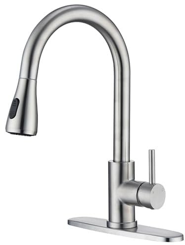 MAYYAYA Kitchen Faucet with Pull Down Spray Head - Brushed Nickel Sink Faucets Single Lever High Arc Stainless Steel Commercial Modern Kitchen Faucets Deck Plate Included