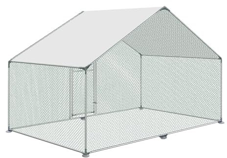 JOIEYOU Hühnerstall 2x3x2 m, Freilaufgehege Hühner mit PE Schatten Dach, Hühnerhaus Verzinkter Stahl mit Schloss, Voliere für Hühnerkäfig Kleintiere Vogelkäfig