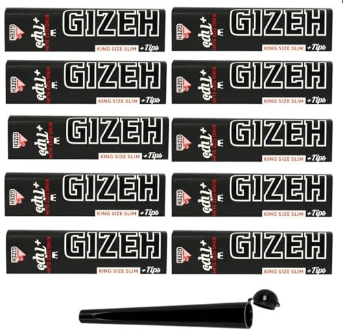 raupir Set 10 Heftchen Gizeh Extra Fine (Black) King Size Slim Papier mit Tips 1 Tube schwarz