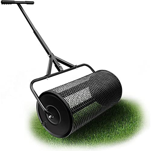 OSBELE Compost Spreader, 27 Inch Durable Lawn Roller, Lightweight Manure Spreader with Upgrade T Shaped Handle,Top Soil Spreader for Lawn and Garden Care Manure Spreaders Roller