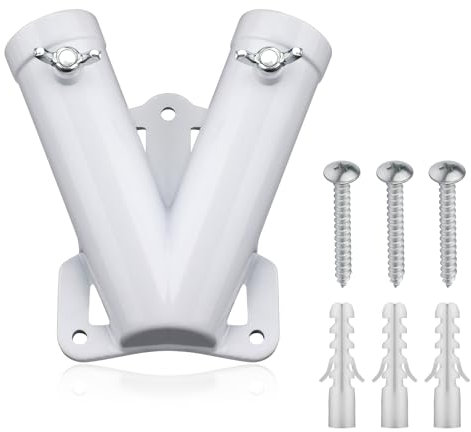 XIHIRCD Double Flag Pole Bracket Holder, V Shape Sturdy Aluminum Alloy Flagpole Wall Mount Bracket Windproof Flag Holder Mounting for Outdoor House Memorial Day National Holiday