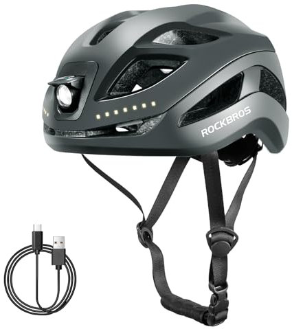 ROCKBROS Fahrradhelm mit Licht, MTB Helm Herren Damen mit USB 1800 mAh Atmungsaktiv 58-60 cm Ti