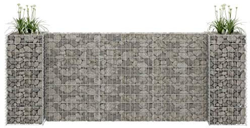 ShGaxin H-förmiger Gabionen-Pflanzkorb, Hochbeet Metall, Gabionen Zaun, Steinkorb Blumenkasten, Steinkorb-pflanzkübel, Gabionen Hochbeet, Stahldraht 260x40x100 cm