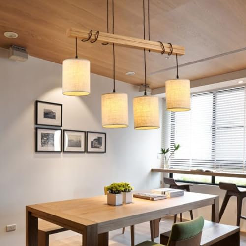Pendelleuchte Mit E27 Fassung Pendelleuchte 3-flammig Esszimmer Lampe Hängend Hängelampe Wohnzimmer Hängeleuchten & Pendelleuchten Leuchten Pendelleuchte Holz Retro, Vintage Rustikale Hängelampe ( Grö